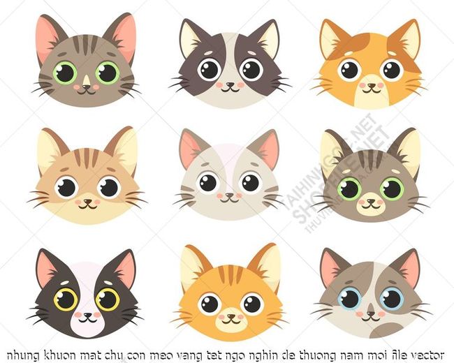 nhung khuon mat chu con meo vang tet ngo nghin de thuong nam moi file vector